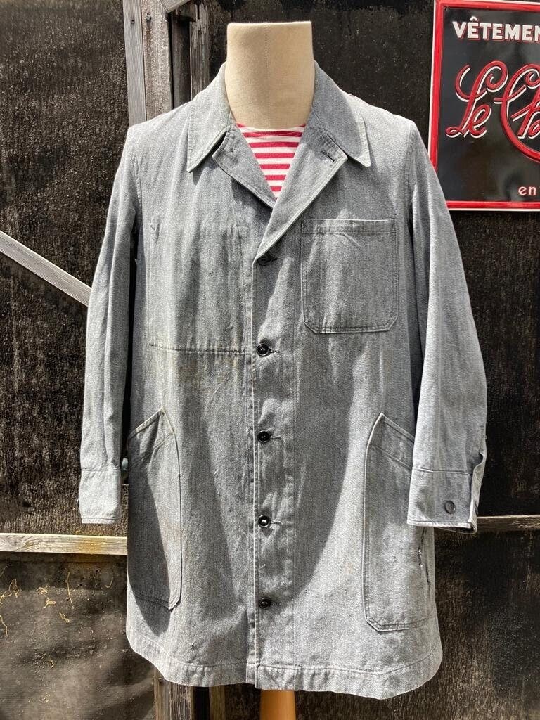 90s French ヴィンテージWork Atelier LOGO Coat Vintage French Chambray Atelier Coat. 1940's, Factory