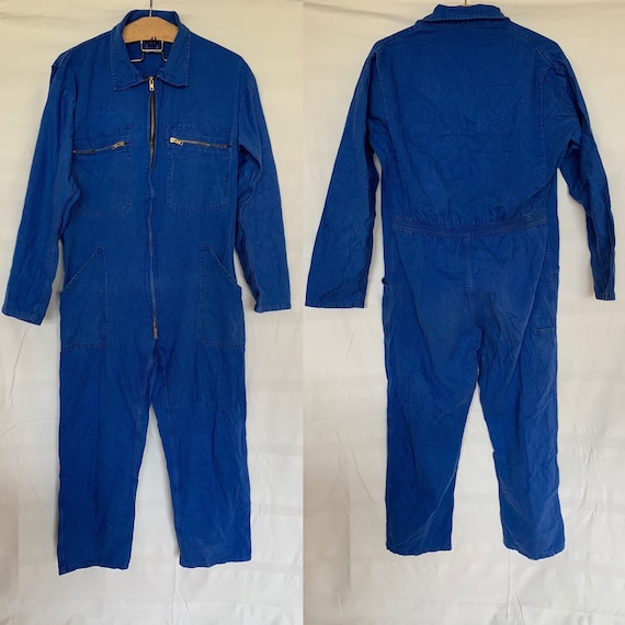 French Vintage Jumpsuit, Size M, Blue Boilersuit,