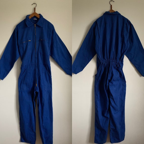 French Vintage Jumpsuit, Size M, Blue Boiler-suit,