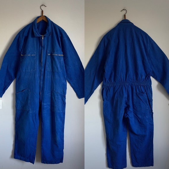 French Vintage Jumpsuit, Size L, Blue Boilersuit,