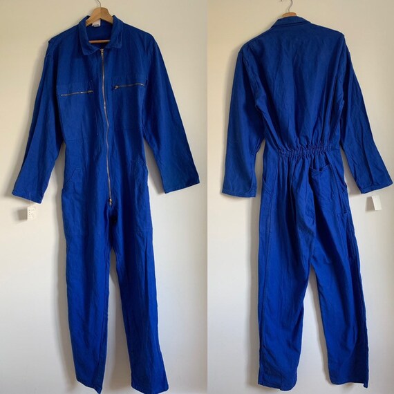 French Vintage Jumpsuit, Size L, Blue Boilersuit,