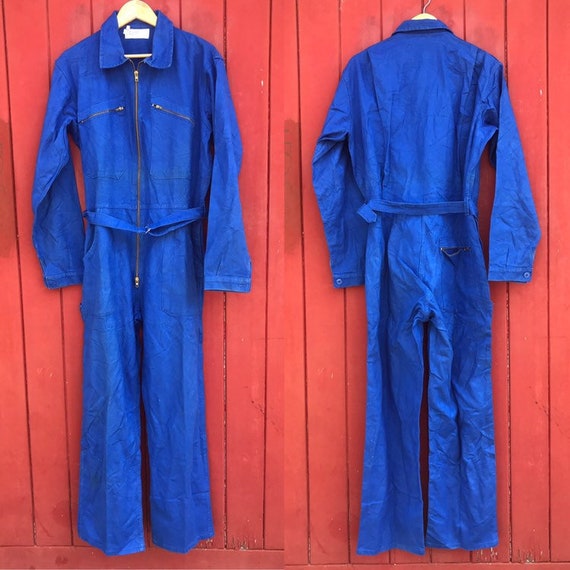 French Vintage Jumpsuit, Size L, Blue Boilersuit,