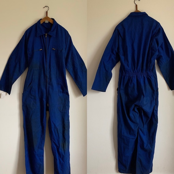 French Vintage Jumpsuit, Size L, Blue Boilersuit,