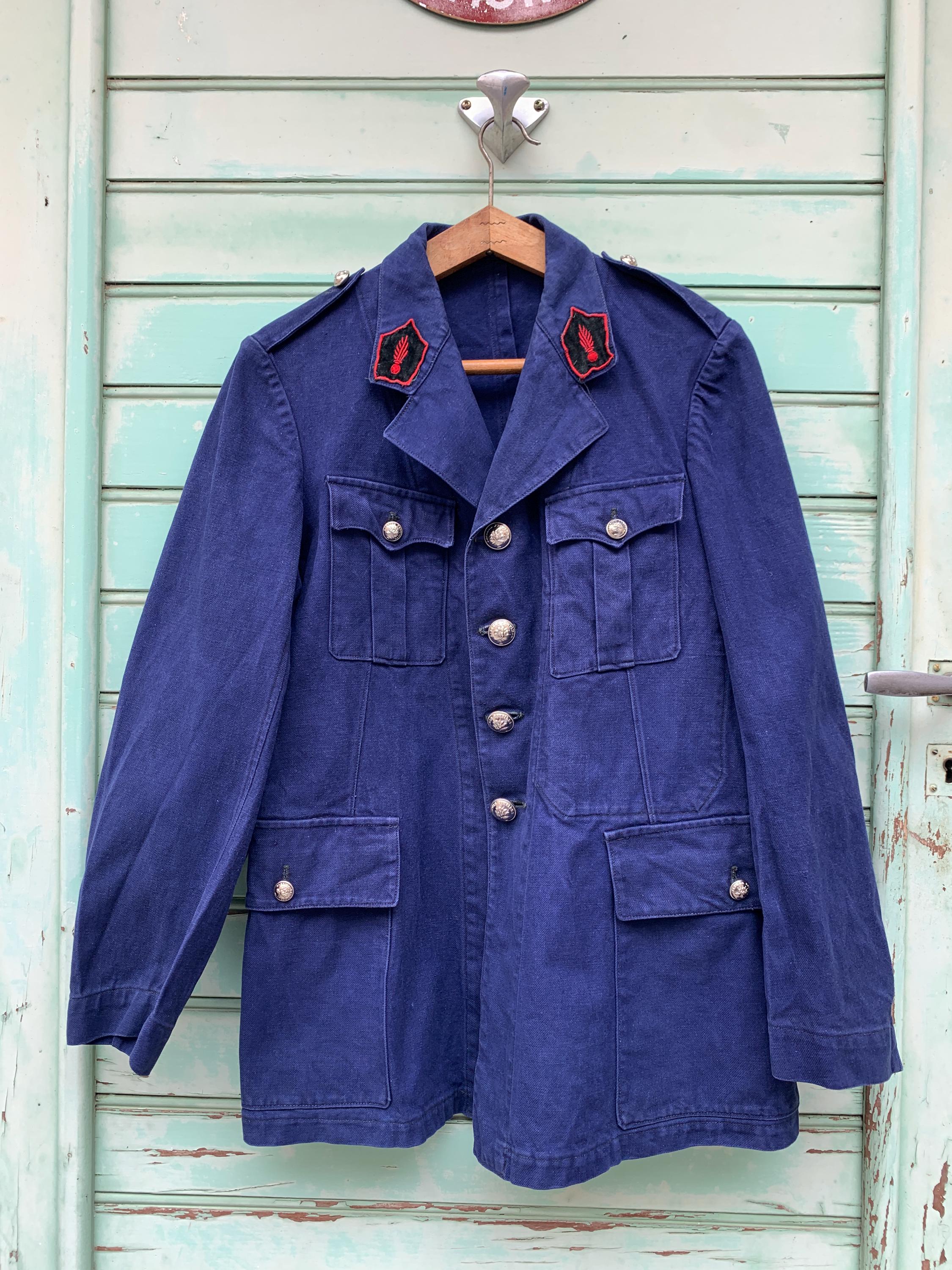 Size Small. Exceptional French Fireman's Jacket, Blue Cotton Size Small. Exceptional French Fireman's Jacket, Blue Cotton