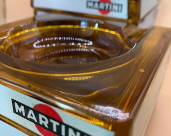 French Vintage Martini Amber Glass Bar Ashtray. Mid-century Modern.