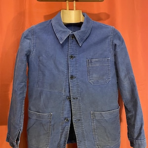 Exceptional, Size Small, French Moleskin 1960&#39;s Workwear Jacket. Worn, Fading with Repairs, Vintage Koneco Chore Coat. J98