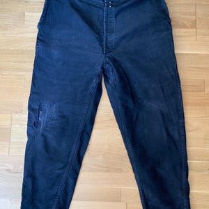 Vintage French Black Moleskin, Cotton, Size 44&quot; Labour Pants, 1950&#39;s Workwear trousers. T04