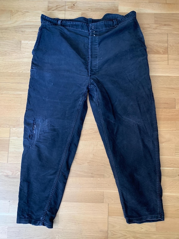Vintage French Black Moleskin, Cotton, Size 44