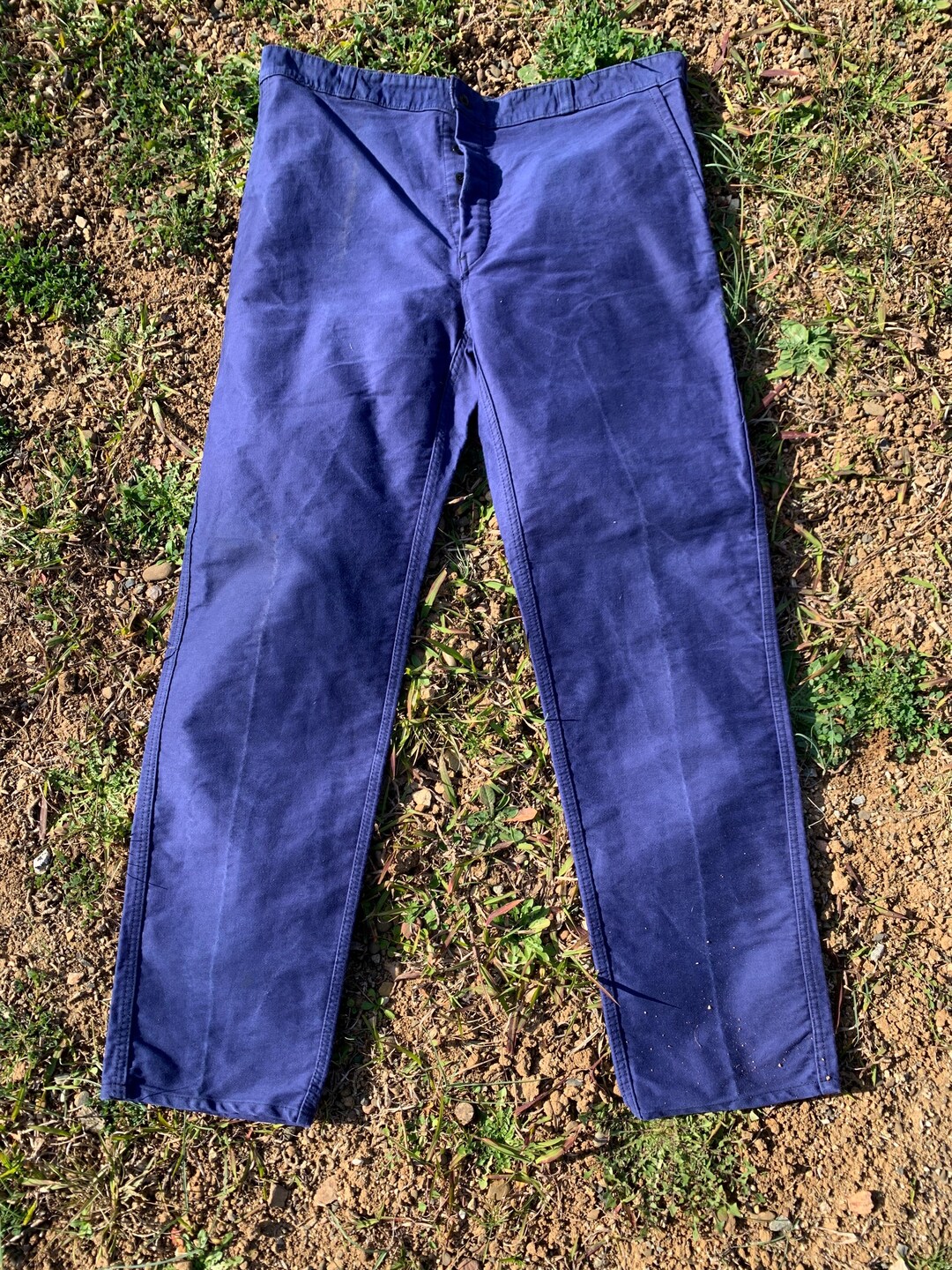 Size M W41, Vintage 1950's Moleskin French Trousers, Bleu De