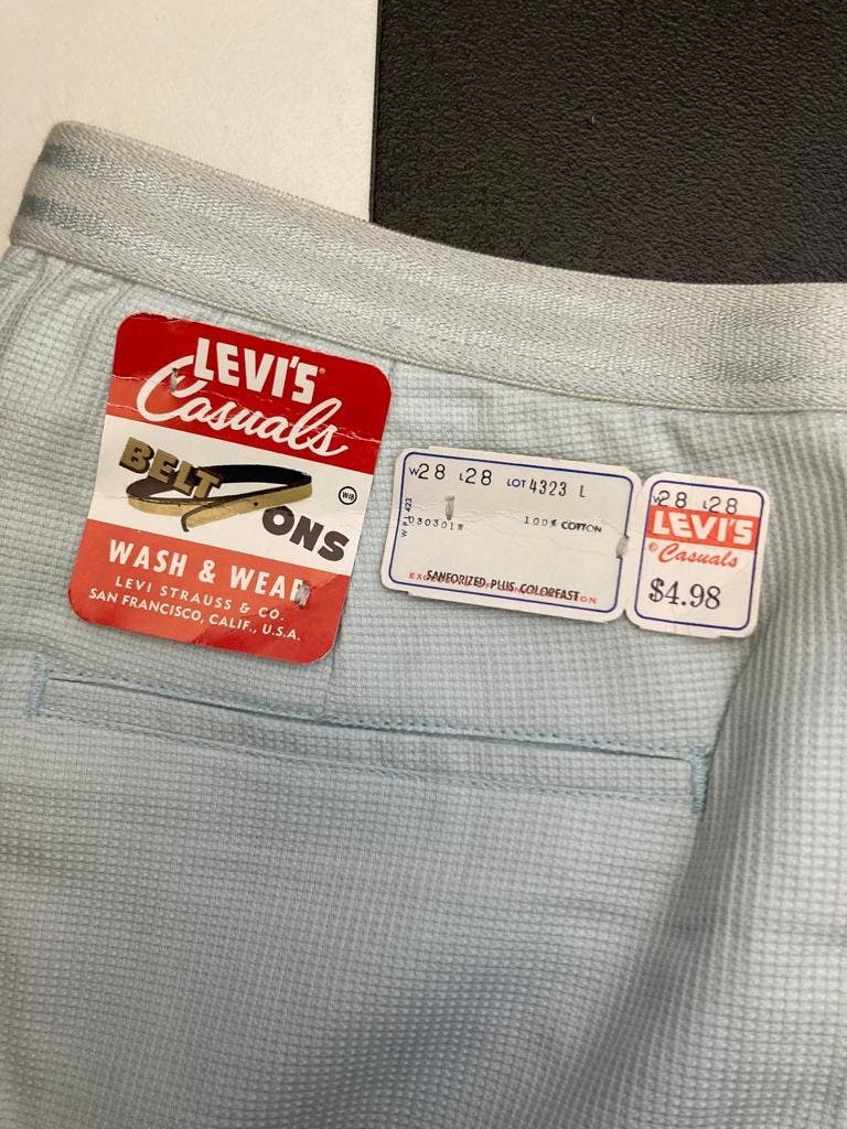 Rare Dead-stock 1960's, Blue/grey Levi's 'belt-ons' Pants/trousers