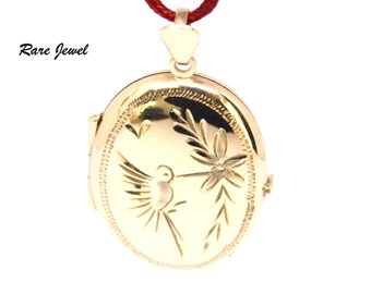 Medallón con imagen ovalada de oro de 9 quilates con precioso grabado