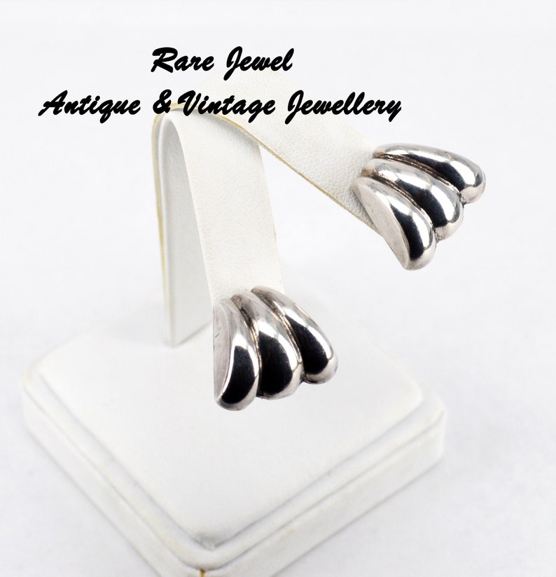 Vintage Sterling Silver Earrings Striking Mexican Modernist Design Old Screw Backs