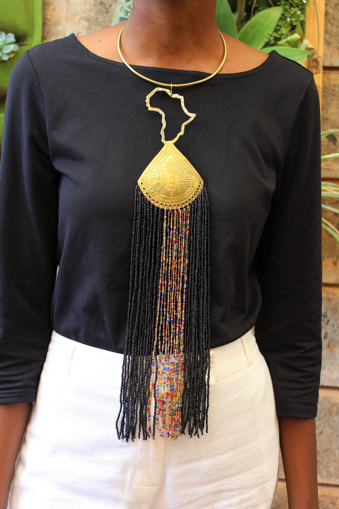 Afrika HalsketteGold HalskettePerlenketteSchwarze HalsketteMessing