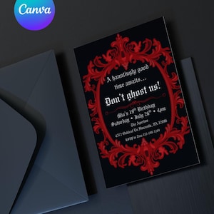 Goth Birthday Invite, Gothic Theme Party Invitation, Red and Black Party Invitation, Invite Template Instant Download, Easy Edit, Emo Spooky