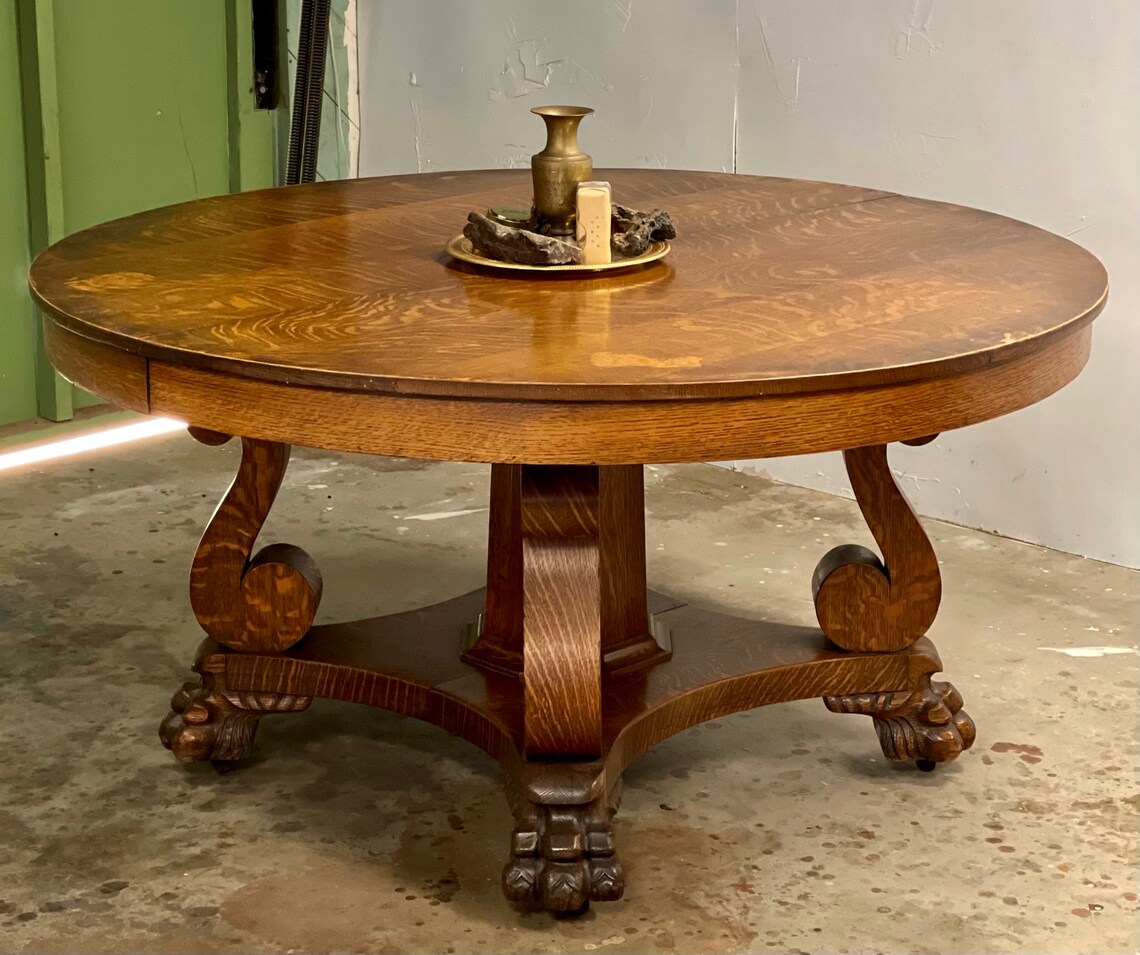 Antique Quarter Sawn Tiger Oak Pedestal Dining Table & Ext Etsy