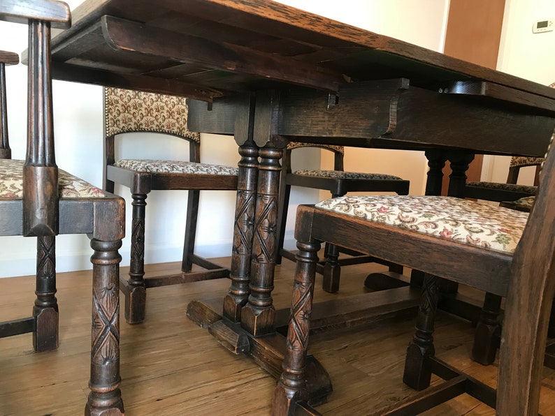 Antique Gothic Revival Jacobean Dining Set