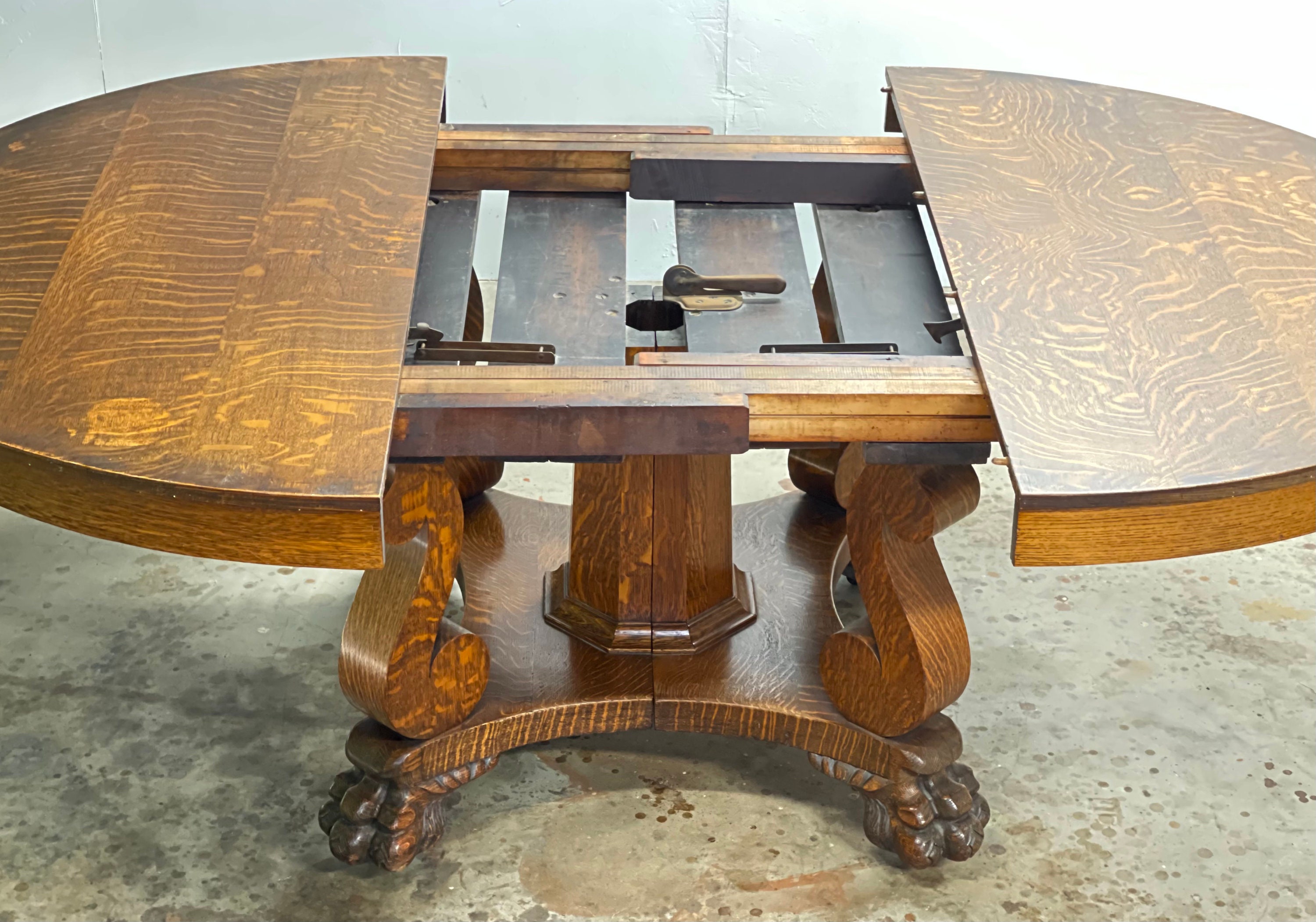 Antique Quarter Sawn Tiger Oak Pedestal Dining Table & Ext Etsy