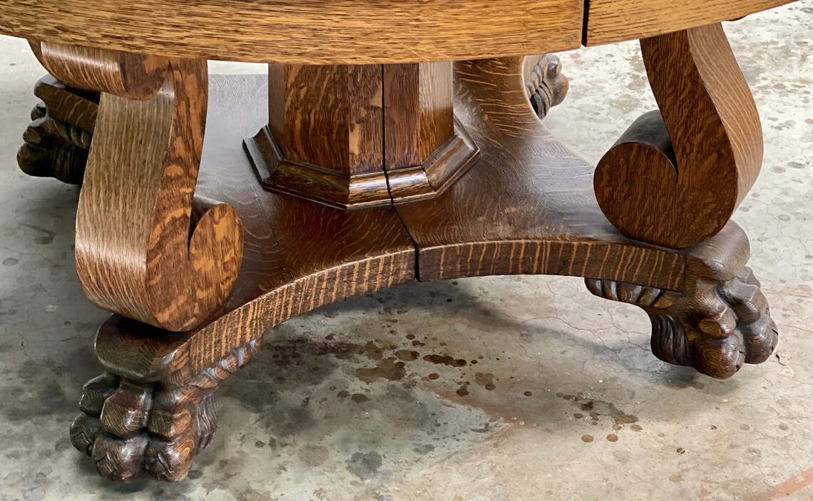 Antique Quarter Sawn Tiger Oak Pedestal Dining Table & Ext Etsy