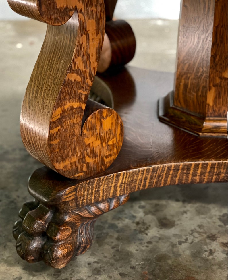 Antique Quarter Sawn Tiger Oak Pedestal Dining Table & Ext Etsy