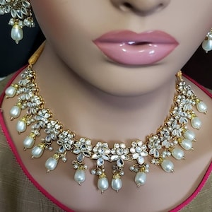 Pakistani jewelry, kundan jewelry set,indian choker set,pearl necklace gold