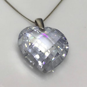 pendant heart crystal necklace large cz sterling silver