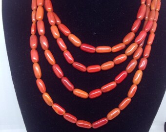 Vintage red coral multi strand necklace