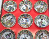 Gift Famille rose tea cups porcelain set Geisha Chinese Oriental vintage