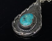 Native American sterling silver turquoise pendant necklace