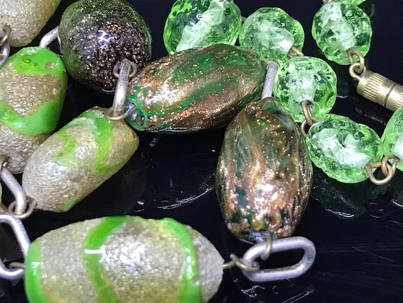 Green Aventurine necklace Vaseline glass Art Deco - image 1