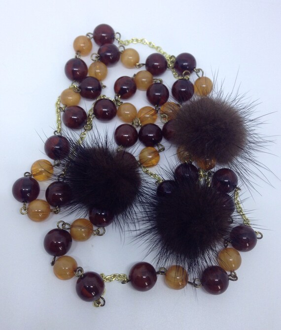 Kitsch 60's mink & lucite flapper necklace - image 1