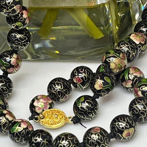 Chinese  ceramic bead necklace antique cloisonné black