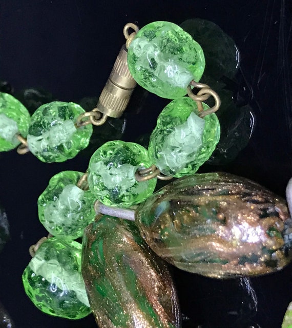 Green Aventurine necklace Vaseline glass Art Deco - image 3