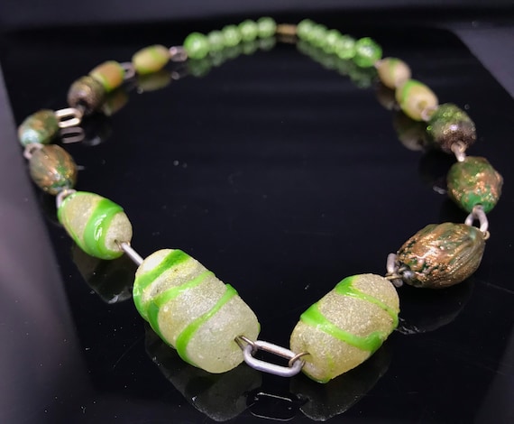 Green Aventurine necklace Vaseline glass Art Deco - image 8