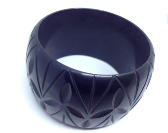 Carved black Bakelite bangle