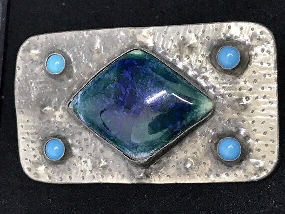 Ruskin style enamel pewter brooch