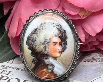 French brooch Limoges Victorian portrait