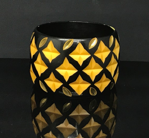 オレンジ ブラック バングル ヴィンテージ ルーサイト プラスチック