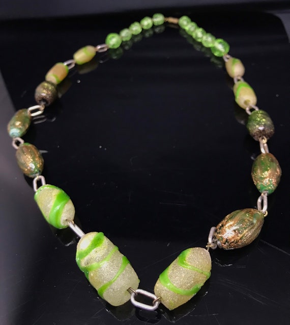Green Aventurine necklace Vaseline glass Art Deco - image 5