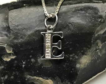 Letter E pendant real Diamond silver
