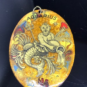 Aquarius pendant vintage large enamel copper unusual scarce