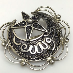 Antique Islamic silver brooch moon star mens