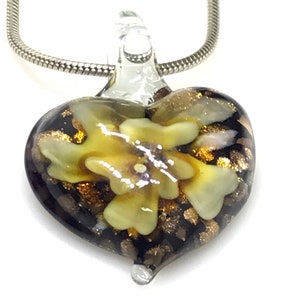 Murano pendant sterling silver heart yellow flower