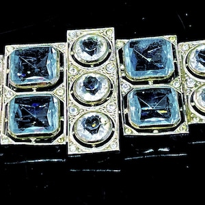 Czech Art Deco buckle statement clear silver blue