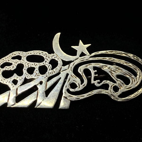 Broche Ancienne Métal Doré Jugendstil Vers 1900 – Style Art Nouveau, Laiton