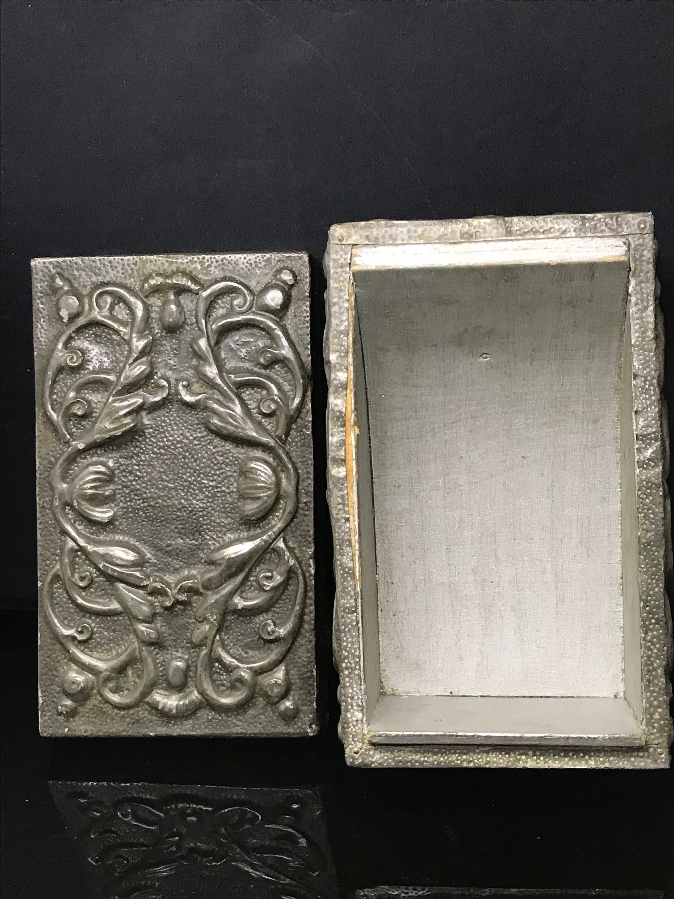 Arts crafts pewter  box art nouveau repousse
