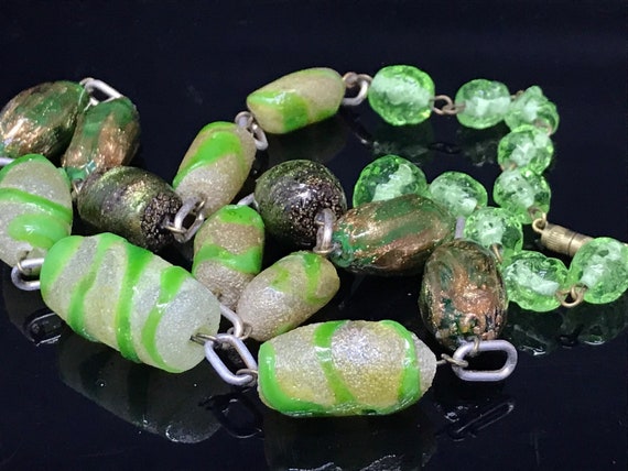 Green Aventurine necklace Vaseline glass Art Deco - image 7