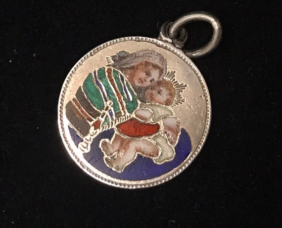 Jesus enamel pendant antique Mary