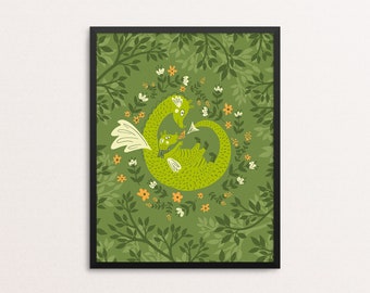 Art Print | Mama and Baby Dragon Wall Art, 8x10 Giclee Art Print