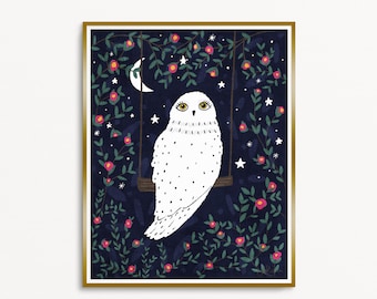 Snowy Owl Illustration, 8x10 Giclee Art Print