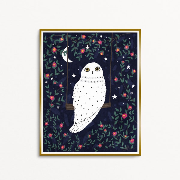 Snowy Owl Illustration, 8x10 Giclee Art Print